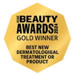 Pure Beauty Awards 2024 gold winner badge for Best New Dermatological Treatment or Product.