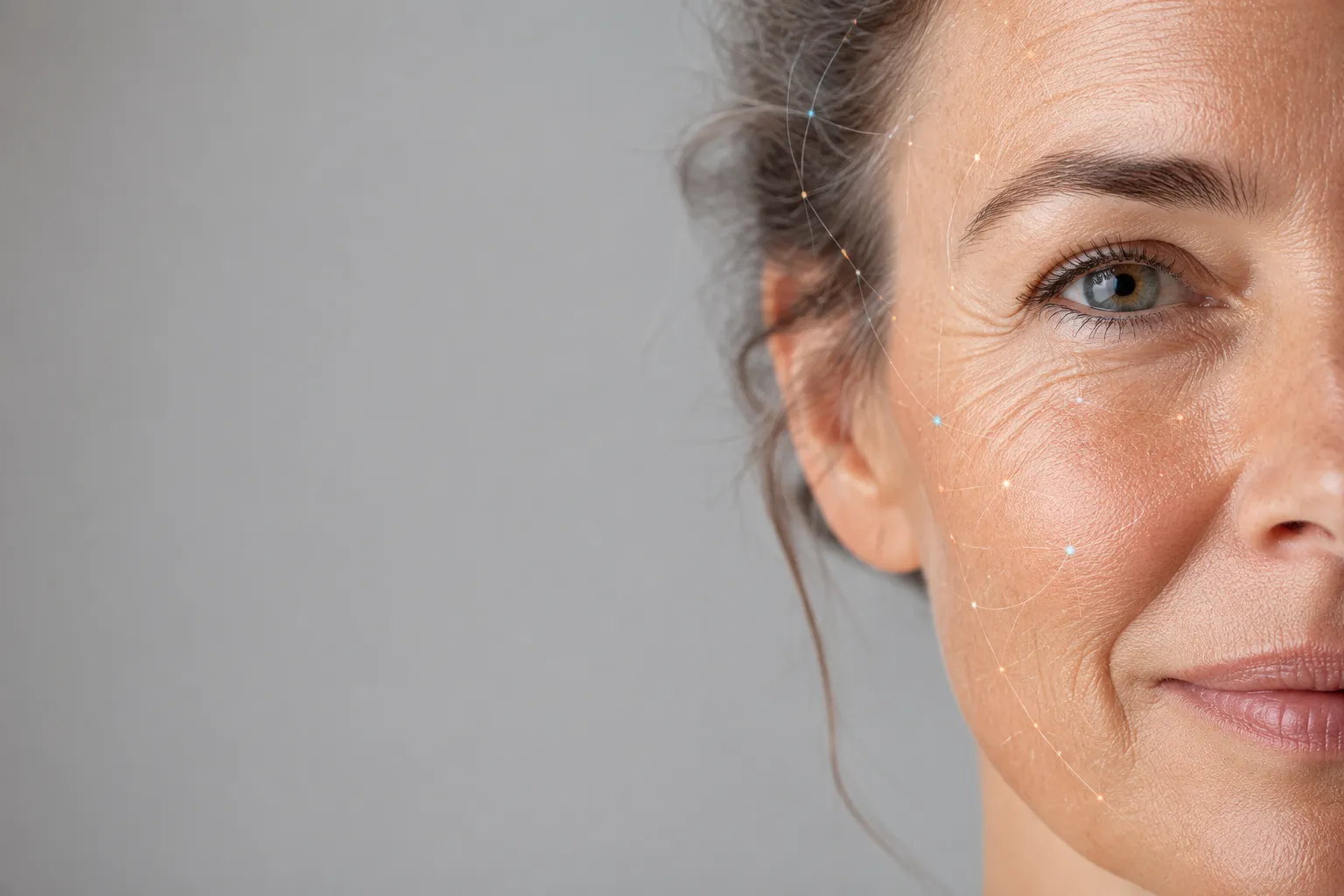 Natural mature skin with a subtle network representing cellular communication